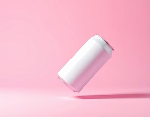 A blank white aluminum can floats against a vibrant pink background, highlighting its simple elegance and potential for custom design.