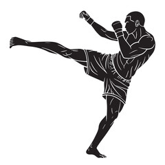 Black vale tudo brazil full contact fighting Silhouette Vector, High Quality Illustration on White Background