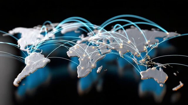 Global Connectivity: A visually striking depiction of a world map with glowing lines, symbolizing the seamless flow of digital connections, information exchange.
