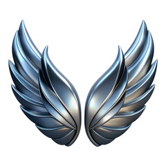 Stylized metallic wings emblem isolated on a transparent background silver