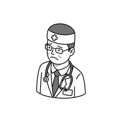 Fototapeta premium Sad doctor with a stethoscope wearing glasses in a medical office representing healthcare challenges and the emotional toll on medical professionals.