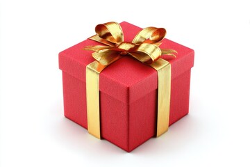 Obraz premium Red gift box with gold ribbon bow, isolated on white