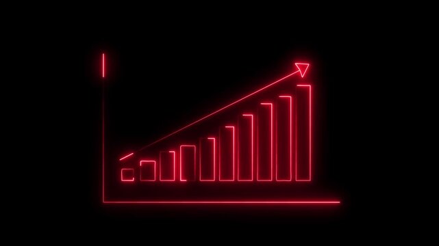 Neon Business graph chart icon animation. glowing line graph, finance marketing success profit arrow symbol. business graph 4k animation