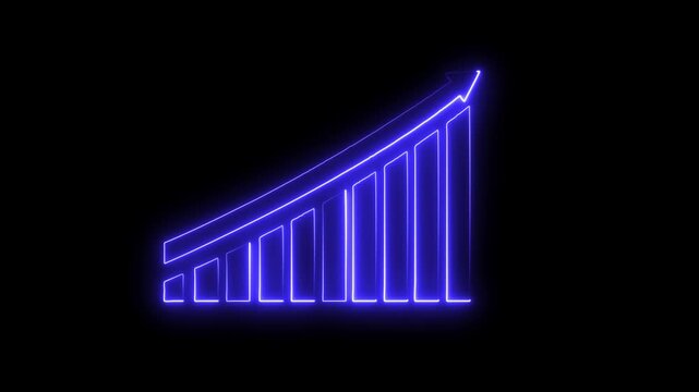 Neon Business graph chart icon animation. glowing line graph, finance marketing success profit arrow symbol. business graph 4k animation