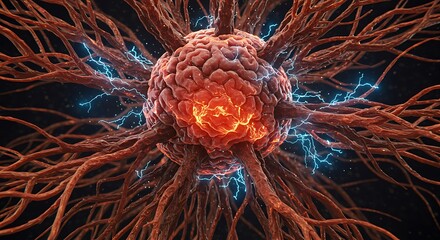 Ethereal Mind: Brain Surrounded by Glowing Nerves