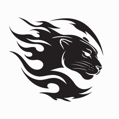 Panther Head with Fire Flames Vector Logo isolated on white background © Imam