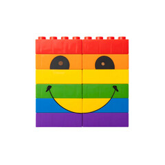 Fototapeta premium Colorful lego brick construction smiling face design on transparent background