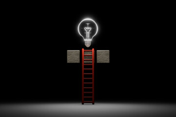 A glowing light bulb at the top with ascending stairs represents self-improvement, critical thinking, learning, strategic planning, and achieving success.