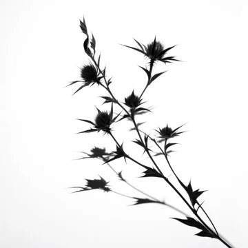 Monochrome Thistle Shadows on White Background