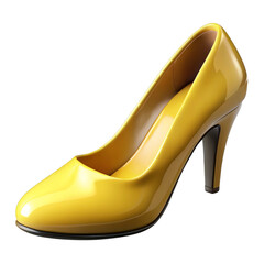 Shiny yellow stiletto pump shoe isolated on a transparent background heel