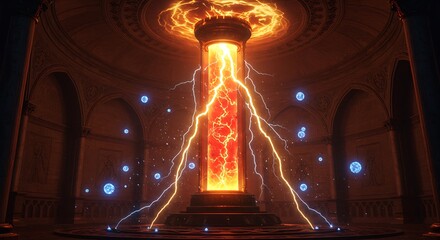 Futuristic Device: Glowing Plasma Generator in a Temple