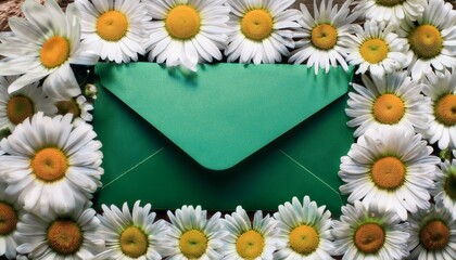 Obraz premium Green Envelope Surrounded By Daisies