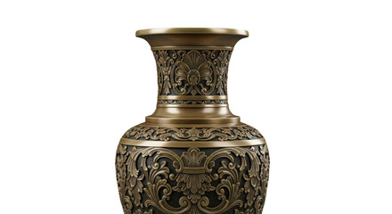 3d intricate brass vase with floral engravings transparent background