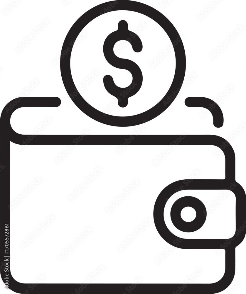 Poster simple line icon of a wallet with a dollar coin