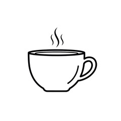 Simple Line Art Illustration of a Steaming Coffee Cup.