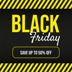 Black Friday. Minimal vector Black Friday Sale poster with attention tape Frame and business Sale text. Perfect social media and web Sale banner poster template design. EPS 10