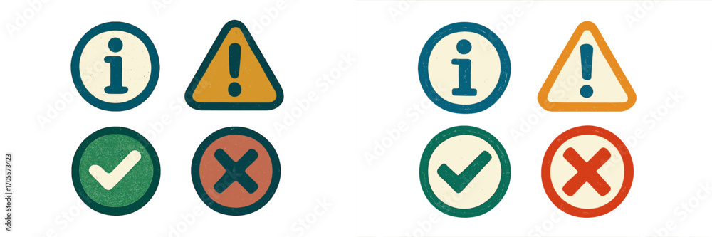 Fototapete grunge textured information warning check and cross mark icons for user interface and web notificati