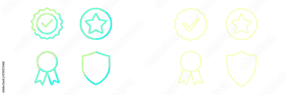 Poster modern outline icons set for quality guarantee achievement and security with vibrant gradient colors