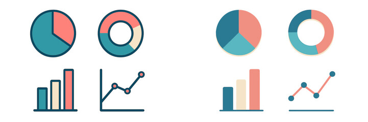 Colorful data visualization charts and graphs for business analytics, financial reporting, and statistical analysis