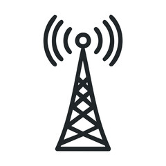 Communication tower with radio waves transmitting signals. Vector illustration