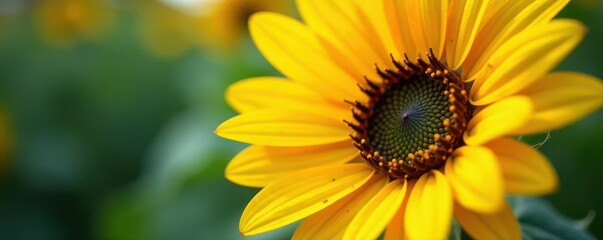 Obraz premium Sunflower's heart-shaped stamen cluster, close-up , texture, field