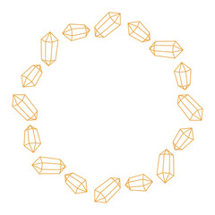 Circle frame with outline golden crystals. Design element for print, banner, poster, card, social media 
