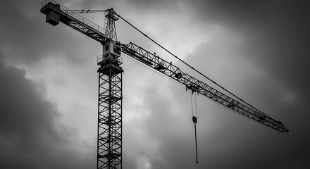 Tower Crane on a Building Site in Black and White