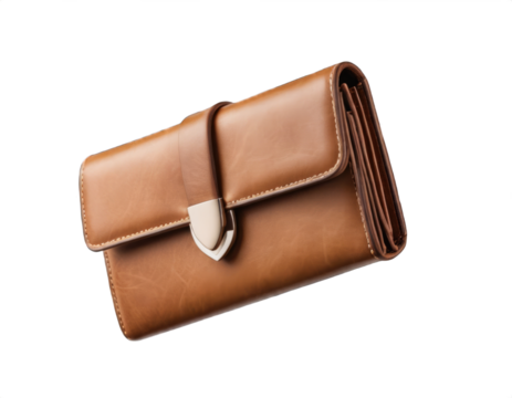 Women's leather wallet on transparent background