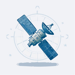 Fototapeta premium Illustrative depiction of a sophisticated satellite orbiting within a celestial navigation compass