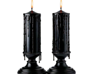 Spooky Black Candle Holders with Burning Candles for Horror Decor