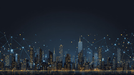 Sunshinea city of modern business and smart digital innovation with a network of interconnected rewards over the cityscape of the future smart wireless digital city and social media network