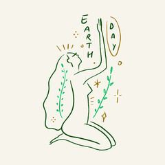 Earth Day Line Art Nature Woman Planet Silhouette Clipart Illustration