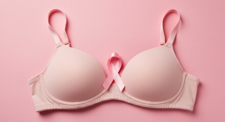 Pink bra with awareness ribbon womens health support and breast cancer