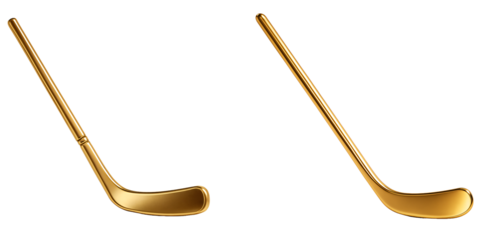 set of gold hockey sticks on a transparent background. Golden hockey stick on a white background. Hockey. Sport. Victory.