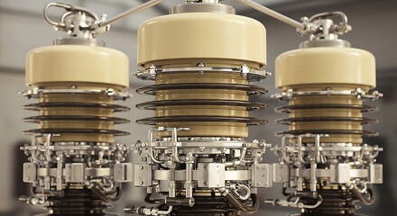 Detailed View of Three Modern Industrial Capacitors or Tubes