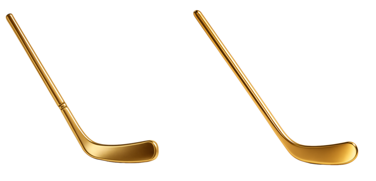 set of gold hockey sticks on a transparent background. Golden hockey stick on a white background. Hockey. Sport. Victory.