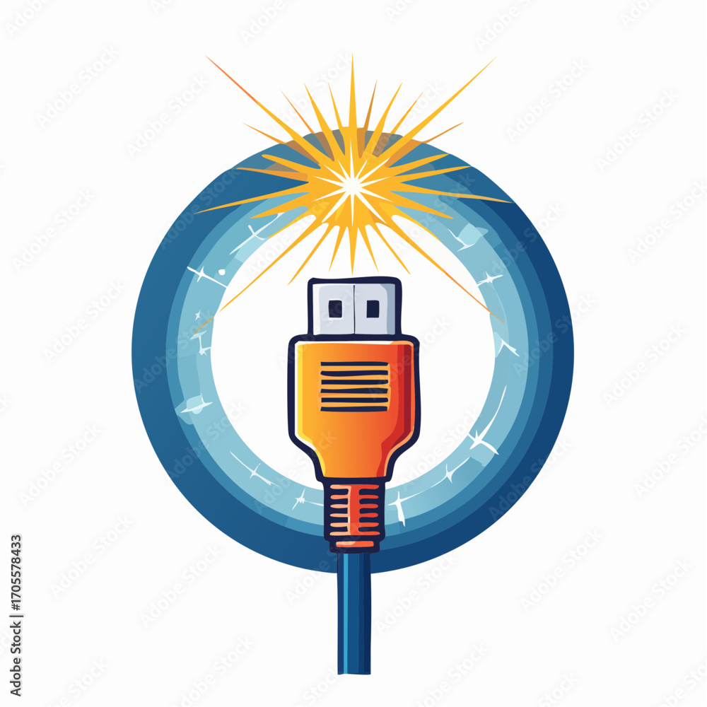 Poster illustrative rendering of a digital connector with radiating energy within a circular frame