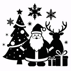 christmas, silhouette, holiday, vector, tree, winter, animal, decoration, design, icon, joy, reindeer, snowflake, art, collection, festive, illustration, bell, black, card, celebration, december, natu