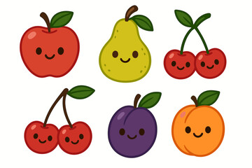 Happy Kawaii Fruit Characters Set