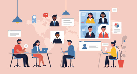 Diverse Team Members in Video Conference Meeting, Working Together