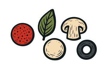 Fresh Pizza Toppings: Pepperoni, Mushroom, Basil, Cheese, Olives