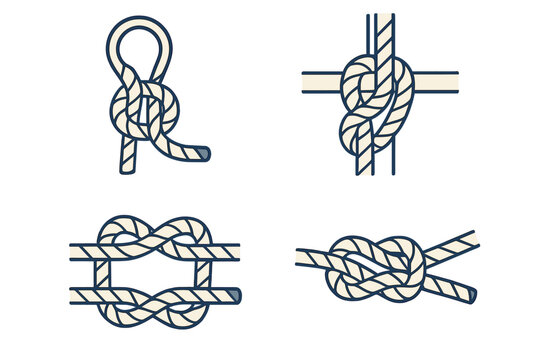 Detailed collection of various rope knots including essential nautical, climbing, and decorative types for practical use and safety applications