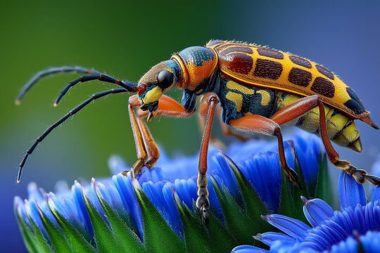 Macro Photography of Insects on Blue Flowers