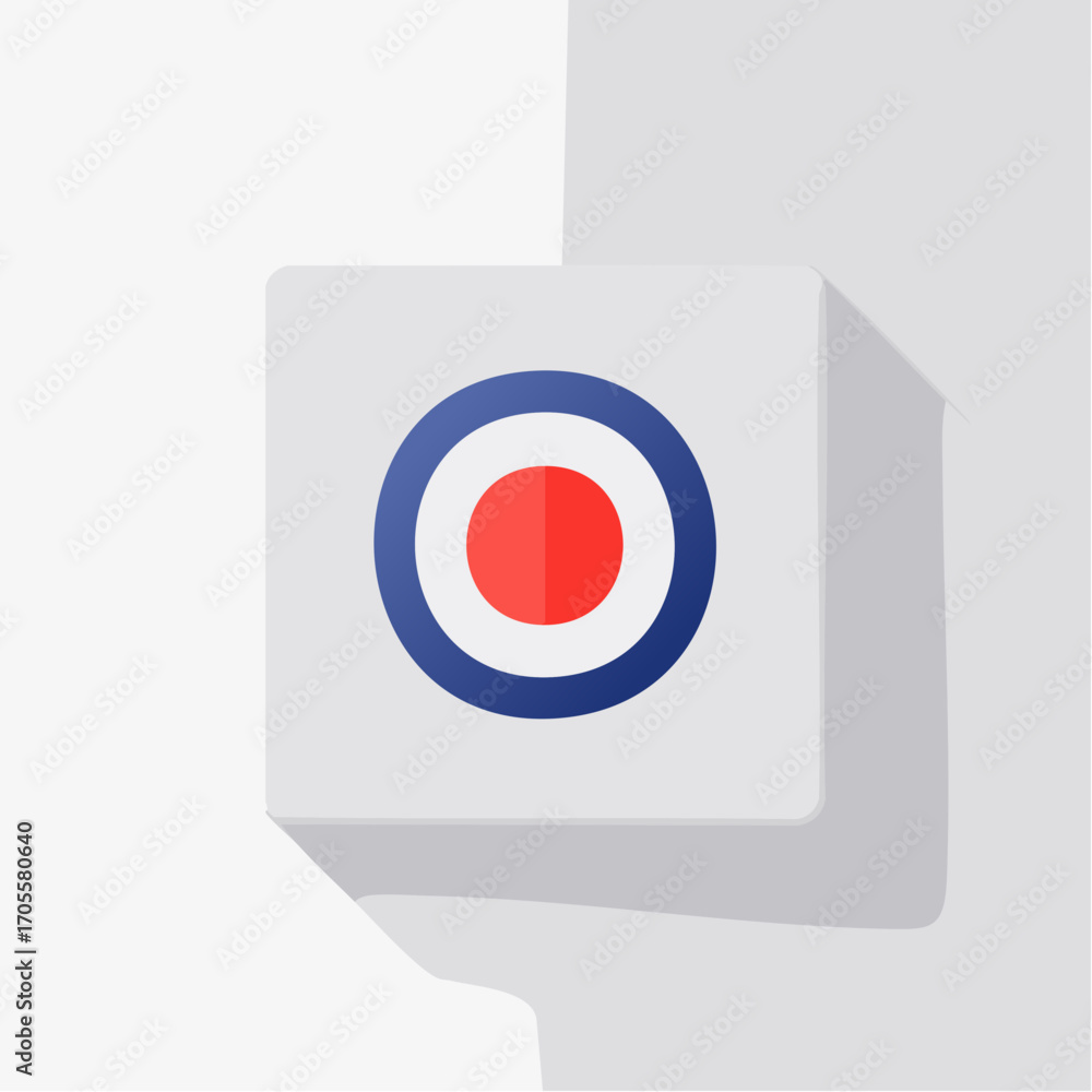 Poster minimalist icon of a circular target design with red, blue, and white color scheme
