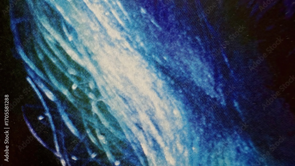Poster vivid blue abstract wave texture with white streaks and fluid motion creating dynamic modern backgro