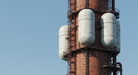 Rusty Industrial Tower with Two Large Spherical Tanks
