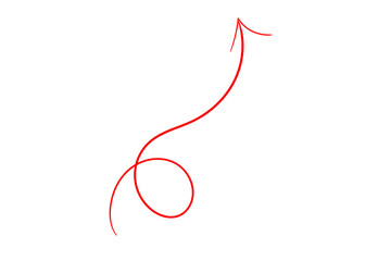Hand Drawn Curved Red Arrow with Swirl Sketch