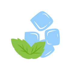 illustration of ice cubes with mint leaves