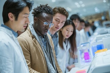 Diverse Group of Students Engaged in Modern Lab Research Activity