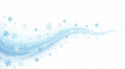 Cartoon illustration of a flowing wave of blue snowflakes on a white background. Winter banner holiday seasonal greeting cards and festive design elements